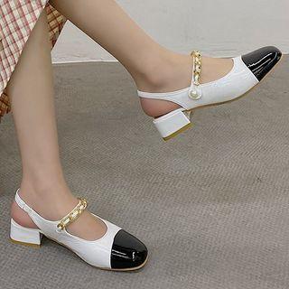 Block Heel Chained Slingback Pumps