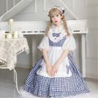Gingham Puff-sleeve Midi A-line Dress As Shown In Figure - One Size