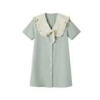 Ruffle Trim Short-sleeve A-line Dress Mint Green - One Size