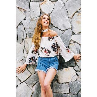 Floral Print Off-shoulder Open Back Top