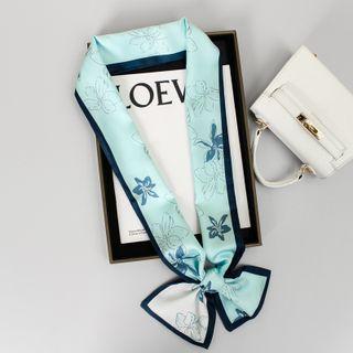 Floral Scarf 01 - Blue & White - 144cm X 14cm