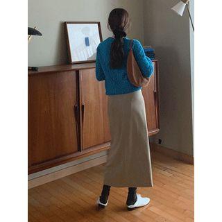 Boxy-pleated A-line Long Skirt