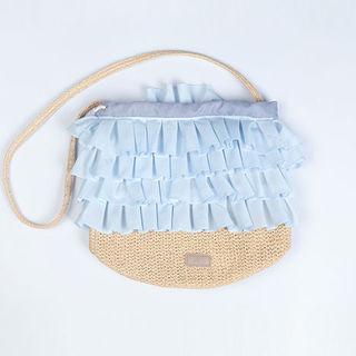 Frilled-panel Straw Shoulder Bag
