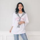Mock Stripe Top Layered Lettering T-shirt