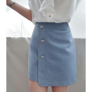 Button-detail Asymmetric-hem Skort