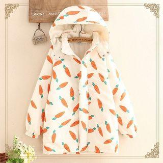 Carrot Print Long-sleeve Hooded Jacket As Shown In Figure - One Size