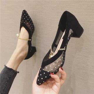 Mesh Block-heel Pumps
