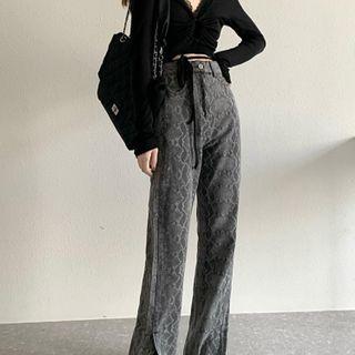 Snake Print Boot-cut Jeans