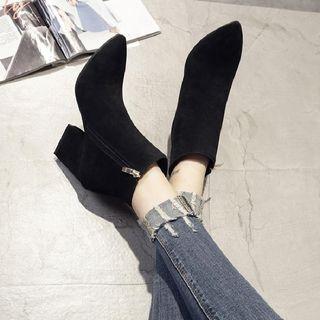 Pointed Block Heel Short Boots
