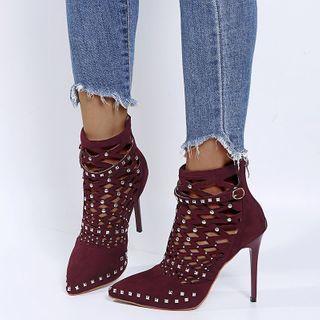 Rivet Stiletto Cutout Ankle Boots