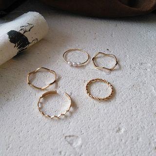 Alloy Ring (various Designs) Set Of 5 - Ring - Gold - One Size