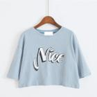 Elbow Sleeve Lettering Cropped T-shirt