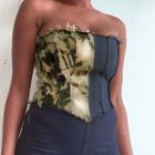 Tie Dye Panel Denim Strapless Top
