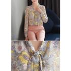 Tie-front Floral Print Chiffon Top
