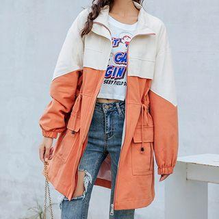 Two-tone Drawstring Zip Jacket