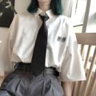 Set: Elbow-sleeve Lettering Shirt + Tie
