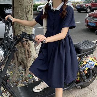 Short-sleeve Polo Neck Shirt Dress
