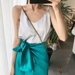 Plain Camisole Top / High-waist Wide-leg Skort