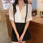 Short-sleeve Strappy Chiffon Blouse