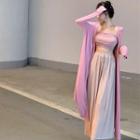 Plain Tube Top / Wide Leg Pants / Long Cardigan