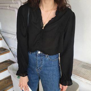 Frill-trim Shirt Black - One Size
