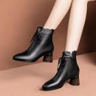 Genuine Leather Bow Round Heel Short Boots