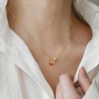 Rhinestone Hoop Pendant Stainless Steel Necklace Necklace - Crystal - Gold - One Size