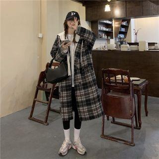 Long Plaid Hooded Zip Coat
