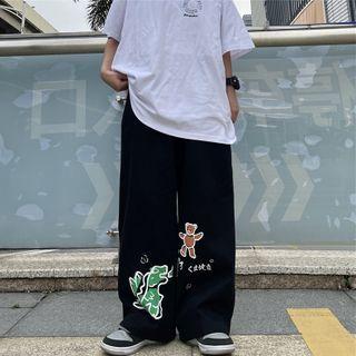 High-waist Cartoon Print Drawstring Pants