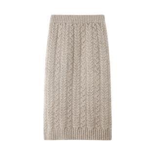 High-waist Plain Cable Knit Skirt