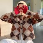 Argyle Loose-fit Cardigan As Figure - One Size