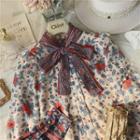 Floral Tie-neck Long-sleeve Blouse