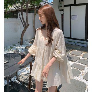 Long-sleeve V-neck Loose Fit Dress Almond - One Size