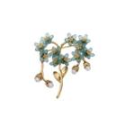 Elegant And Fashion Plated Gold Blue Flower Brooch With Imitation Pearls Golden - One Size
