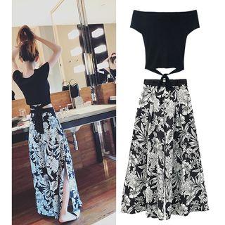 Set: Floral Print Dress + Short-sleeve Top