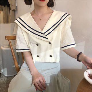 Short-sleeve Sailor Collar Top / Midi A-line Skirt