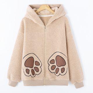 Ear Accent Fleece Zip-up Hoodie