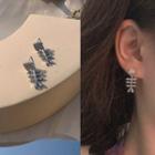 Rhinestone Fish Bone Earring 1 Pair - Silver Stud Earrings - White - One Size