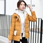 Mock Two-piece Two-tone Hooded Padded Jacket