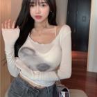 Long-sleeve Tie-dye Top White - One Size