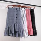 Patterned Ruffle Hem A-line Midi Skirt