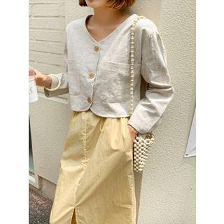 Collarless Dual-pocket Cropped Jacket