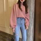 Mock Neck Lantern-sleeve Pullover
