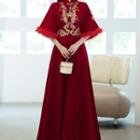 Traditional Chinese Elbow-sleeve Sequined Maxi A-line Evening Dress