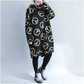 Mock Neck Tower Print Midi Hoodie Dress Black - One Size
