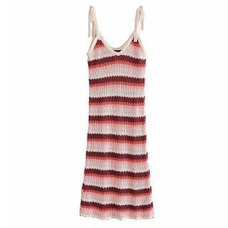 V-neck Striped Sleeveless Knit Dress