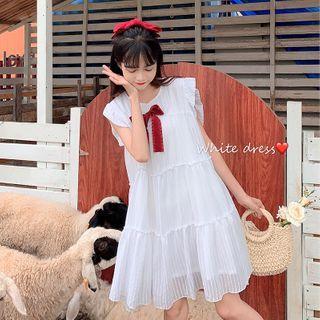 Striped Bow Dress White - One Size