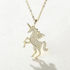 925 Sterling Silver Rhinestone Unicorn Pendant Necklace Gold - One Size