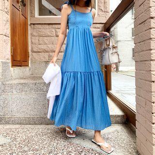 Tie-shoulder Maxi Tiered Dress