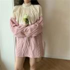 Lace Trim Mock-neck Sweater Pink - One Size